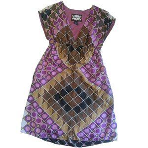 Meghan Sleeveless Mini A Line Purple Geometric Print Silk Dress W Size6 Side Zip